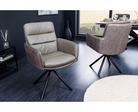 Moderní industriální otočná kožená židle Coiro s kovovými nožičkami šedá taupe barva 90 cm