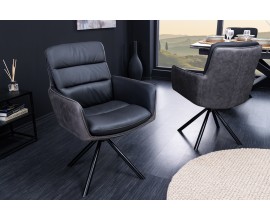 Moderní industriální otočná kožená židle Coiro s kovovými nožičkami antracitová černá 90 cm