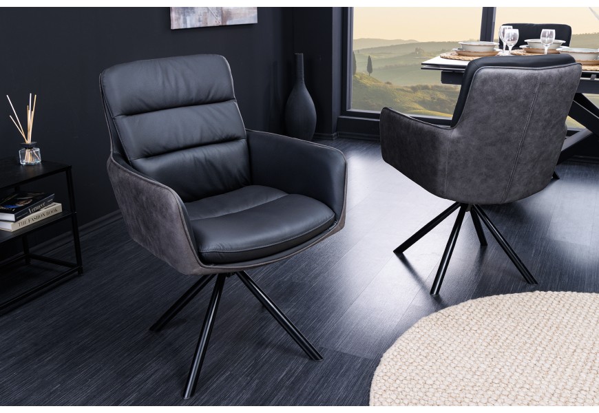 Moderní industriální židle Coiro s koženým čalouněním as kovovými nožičkami anstracitová černá 90 cm
