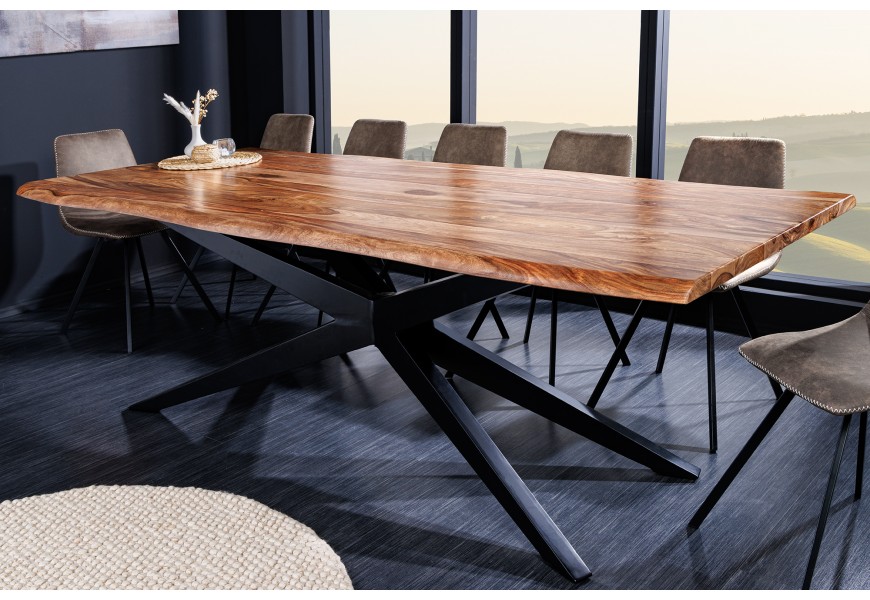 Industriální jídelní stůl ze sheeshamového masivního dřeva s podstavcem ve tvaru hvězdy 240 cm