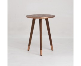 Luxusní příruční kulatý stolek Alcasar s ručním orientálním zdobením a akáciovými nožičkami měděná 50 cm