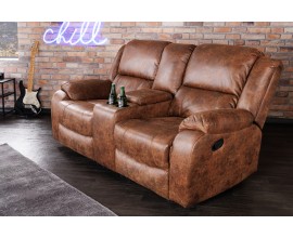 Luxusn&iacute; vintage dom&aacute;c&iacute; kinosedačka s drž&aacute;kem na sklenice a &uacute;ložn&yacute;m prostorem, dvoum&iacute;stn&aacute; polohovateln&aacute;, hněd&aacute;