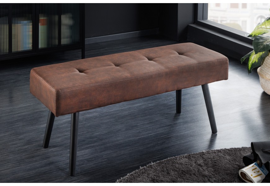Designová vintage hnědá lavice Soreli s černými nožičkami z kovu