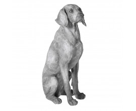 Dekorativní šedá kovová socha sedícího psa Dogs s realistickým provedením a jemně patinovaným povrchem 67 cm