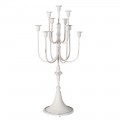 Vysoký kovový svícen Lamore v provence stylu v krémové bílé barvě s 11 rameny na svíčky uspořádanými do kruhu