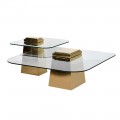 Luxusní art-deco příruční stolek Kelly čtvercového tvaru s asymetricky umístěnou vrchní deskou zlatá 65 cm