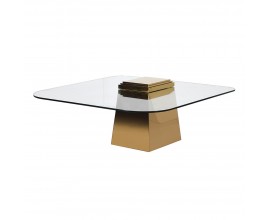Luxusní čtvercový art-deco konferenční stolek Kelly s asymetricky umístěnou vrchní deskou zlatá 105 cm
