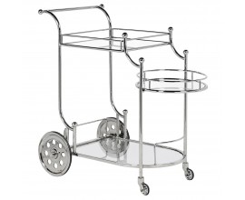 Designový glamour servírovací chromovaný vozík na kolečkách Aler v art-deco stylu ve stříbrné barvě spolicemi ze skla