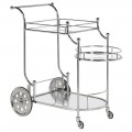 Designový glamour servírovací chromovaný vozík na kolečkách Aler v art-deco stylu ve stříbrné barvě spolicemi ze skla