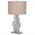 Luxusní designová stolní lampa Lara s podtavou s korálovým motivem v chromové stříbrné barvě as béžovým kulatým stínítkem