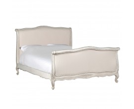 Provensálská manželská postel Campa Blanca s vyřezáváním z masivního dřeva bílé barvy