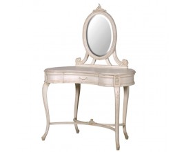 Provensálský toaletní stolek Campa Blanca z masivního dřeva bílé barvy se zrcadlem a šuplíkem 104cm