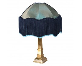 Třásňová stolní lampa Zali v páví modré s ozdobnými třásněmi ve viktoriánském stylu 67 cm