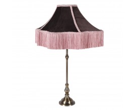 Luxusní vintage lampa Gasell se stínítkem v granátové červené barvě a pastelovými růžovými třásněmi s kovovou podstavou v bronzové barvě