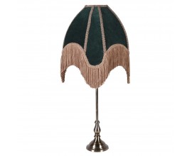 Luxusní stolní lampa Tafran ve viktoriánském stylu se stínítkem v zelené borové barvě a béžovými třásněmi