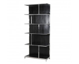 Luxusní glamour Černá chromovaná knihovna z nerezavějící oceli v art-deco stylu 244 cm 