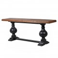 Luxusní rustikální masivní konzolový stolek s hnědou vrchní deskou s černýma vyřezávanýma nohama