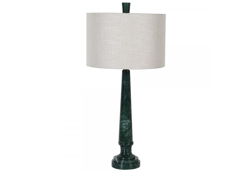 Luxusní tmavě zelená mramorová noční stolní lampa Marquina se stínítkem v oblačné šedé barvě 80 cm