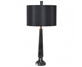 Designová art-deco stolní lampa Marquina s podstavou z mramoru a stínítkem s příměsí hedvábí se zlatou konstrukcí, černá 80 cm