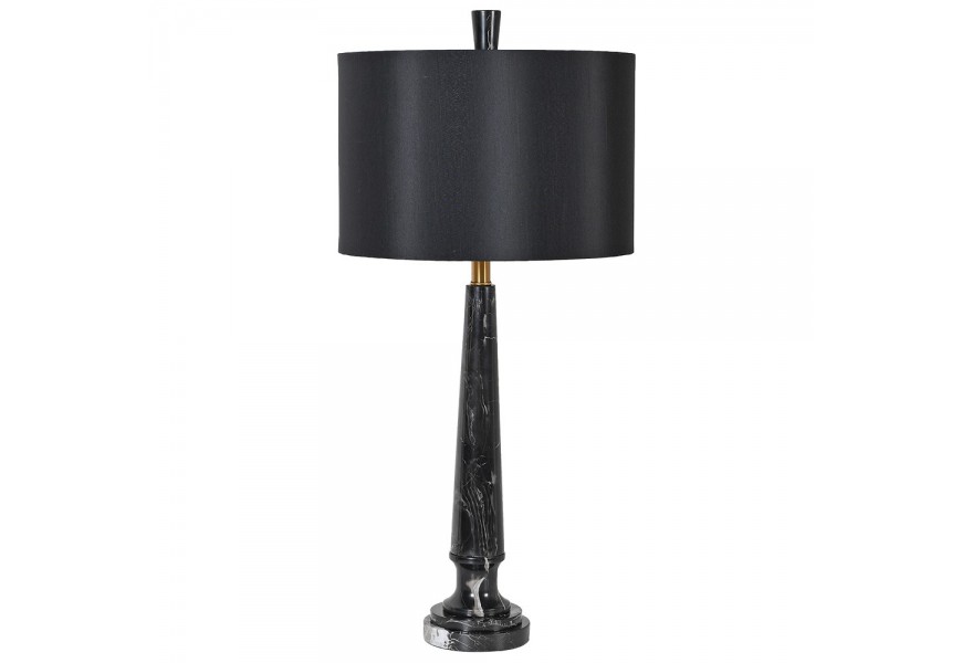 Designová art-deco stolní lampa Marquina s podstavou z mramoru a stínítkem s příměsí hedvábí se zlatou konstrukcí, černá 80 cm