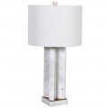 Moderní designová stolní lampa Carrara s podstavou z mramoru a stínítkem ze lněného materiálu šedobílá 65 cm