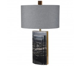 Luxusní art deco stolní lampa Francis s mramorovou podstavou a mosaznými detaily černá a šedá 61 cm