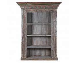 Exkluzivní orientální knihovna Viana z masivního dřeva hnědé barvy s patinou a vyřezávaným zdobením