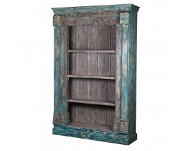 Exkluzivní orientální knihovna Bjork z masivního dřeva v hnědo-modrém provedení s vintage patinou
