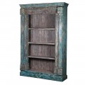 Exkluzivní orientální knihovna Bjork z masivního dřeva v hnědo-modrém provedení s vintage patinou