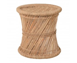 Designová taburetka Bamboo kulatého tvaru z přírodního světle hnědého bambusobého výpletu
