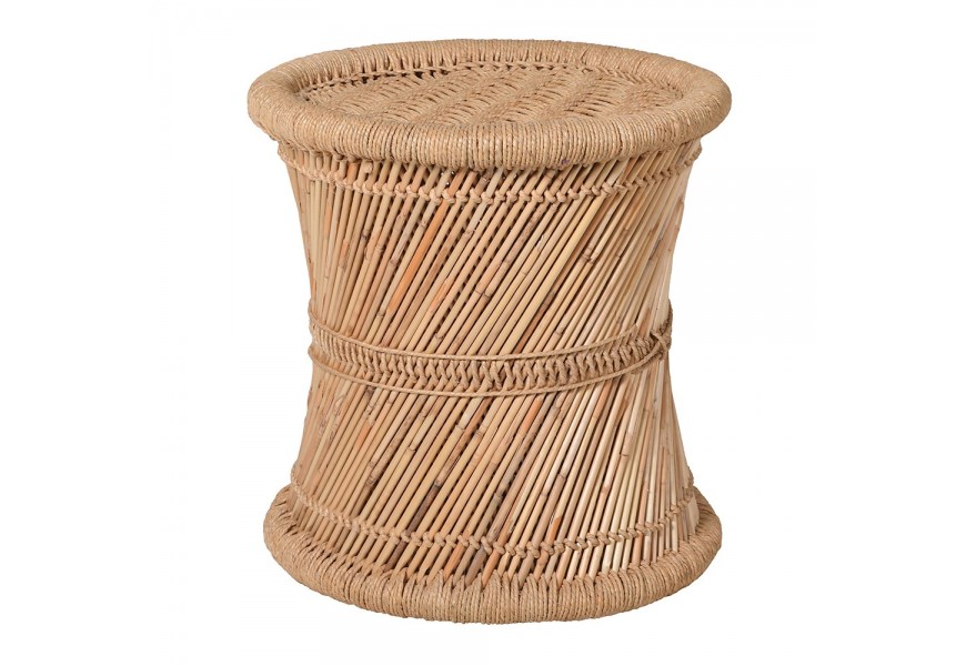 Designová taburetka Bamboo kulatého tvaru z přírodního světle hnědého bambusobého výpletu