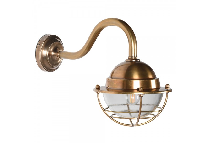 Luxusní art-deco vnější nástěnná lampa Sphére ve vintage stylu se stínítkem z mosazi s designem ochranné mřížky zlatá
