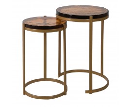 Designový art deco set konferenčních stolků Aquileia se skleněnou jantarovou vrchní deskou zlatá žlutá 56 cm