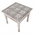 Luxusní vintage příruční stolek Valensole v provensálském stylu se skleněnou deskou a kazetovým zdobením bílá 60 cm