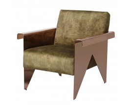 Luxusní moderní křeslo Triangulo s designovými opěrkami na ruce v bronzové barvě olivová zelená 80 cm