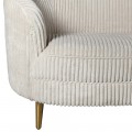Art deco stylová sedačka Venetian s krémovým bílým vroubkovaným potahem a zlatými nožičkami 180cm
