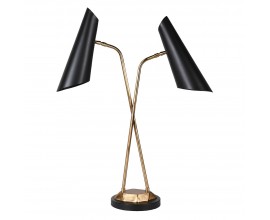Glamour stylová stolní lampa Mistral se zlatou kovovou konstrukcí a se dvěma černými stínítky