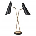 Glamour stylová stolní lampa Mistral se zlatou kovovou konstrukcí a se dvěma černými stínítky
