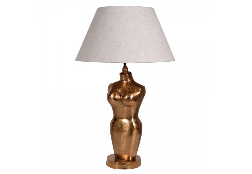 Vintage designová stolní lampa Venus se zlatou podstavou ve tvaru ženského torza as bílým stínítkem 80cm