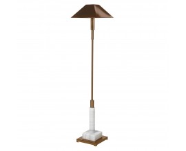 Designová art deco stojací lampa Medelin s bílou mramorovou podstavou a zlatým stínítkem z kovu