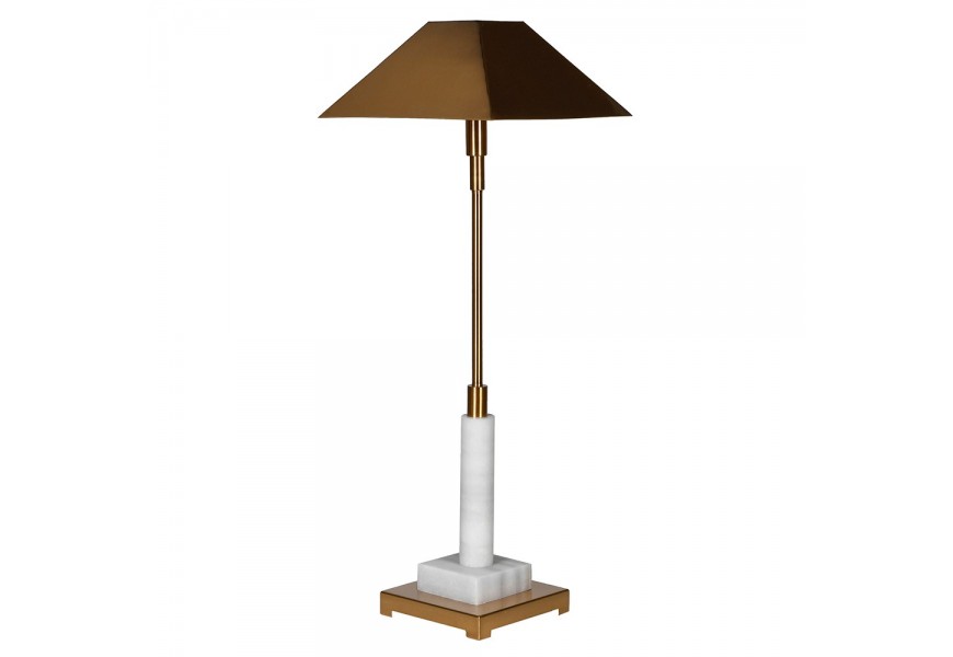 Designová glamour stolní lampa Medelin z kovu ve zlaté barvě s bílou mramorovou podstavou