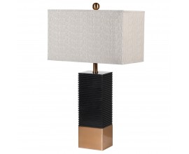 Luxusní glamour lampa Elysion s černou mramorovou sloupovou podstavou s bronzovými detaily a stínítkem v oblačné šedé barvě