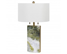 Luxusní stolní lampa Francis ve stylu art-deco s podstavou z mramoru s bílým stínítkem a mosaznou konstrukcí zelená