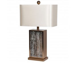 Luxusní stolní lampa Zelda ve stylu art-deco s bronzovou podstavou se strukturovaným sklem a stínítkem v krémové béžové barvě