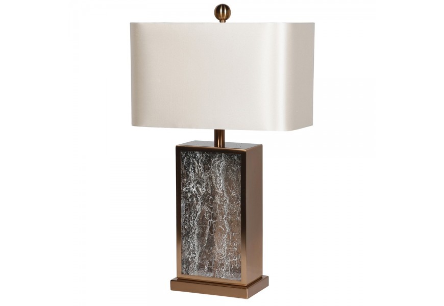 Luxusní stolní lampa Zelda ve stylu art-deco s bronzovou podstavou se strukturovaným sklem a stínítkem v krémové béžové barvě