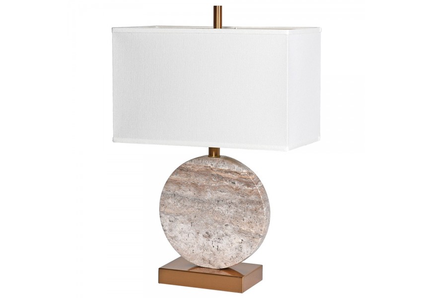 Luxusní glamour stolní lampa Cersei s designovou podstavou z mramoru a bílým lněným stínítkem a kovovou konstrukcí v bronzové barvě