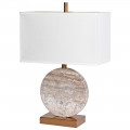 Luxusní glamour stolní lampa Cersei s designovou podstavou z mramoru a bílým lněným stínítkem a kovovou konstrukcí v bronzové barvě