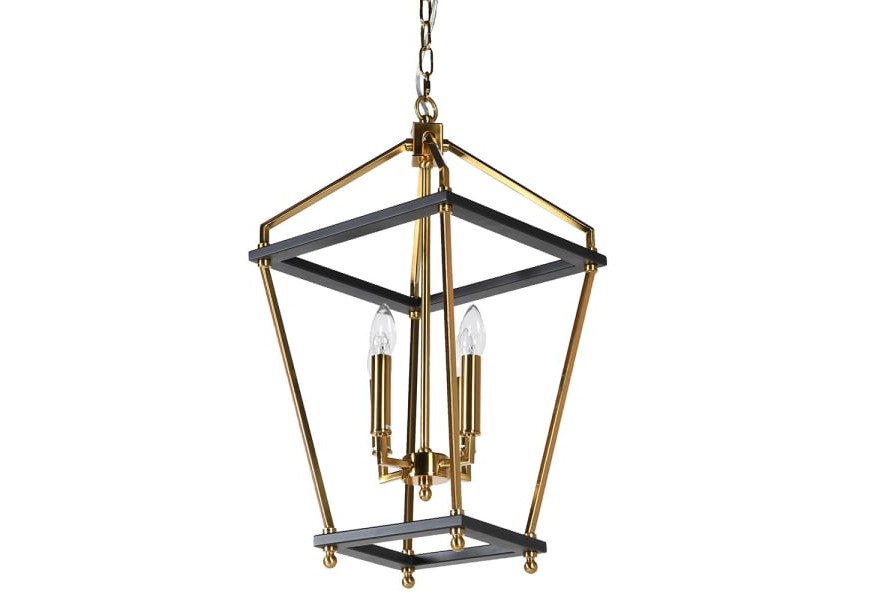 Designová závěsná lampa Moreli v art deco stylu s kovovou konstrukcí černo-zlaté barvy