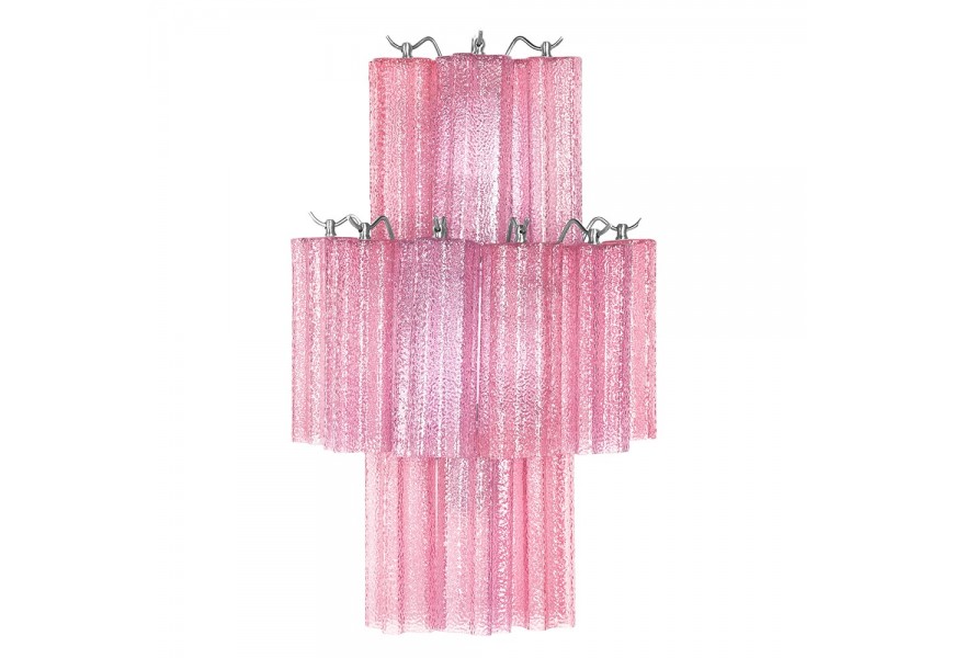 Luxusní glamour nástěnná lampa Cascada se skleněným vrstveným stínítkem a stříbrnými prvky v růžové barvě