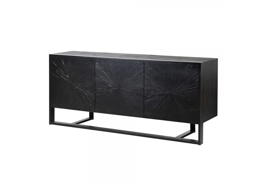 Industriální příborník Meredith z masivního dřeva s kovovou podstavou v černém provedení 178cm